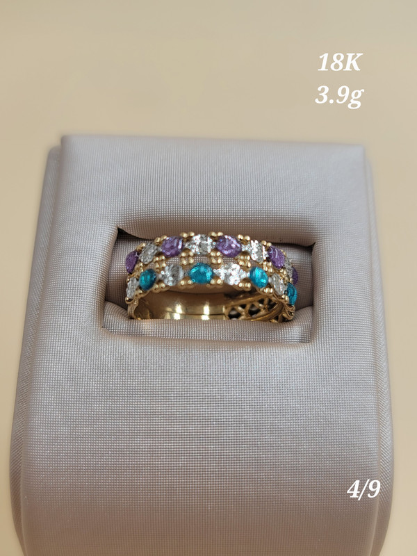 خاتم بصفين و فصوص أبيض و تركواز و بنفسجي