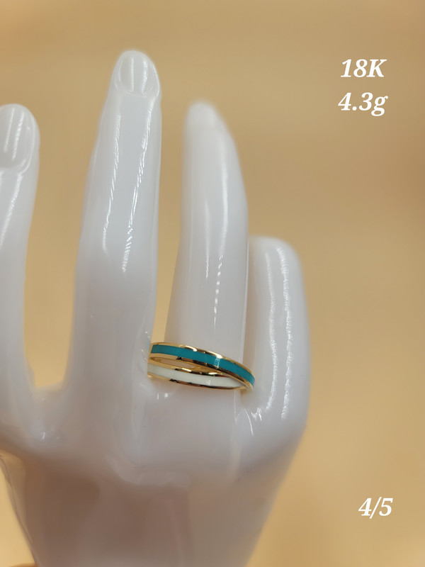 خاتم بخانمين متعاكسة بأبيض و تركواز غامق