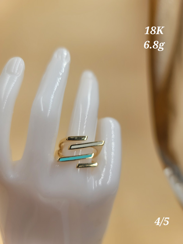 خاتم بمستقيمات متعاكسة أبيض و تركواز