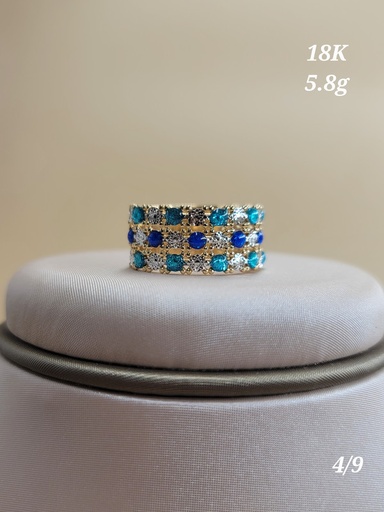 [000192185917700113] خاتم بثلاث صفات فصوص كحلي أبيض تركواز