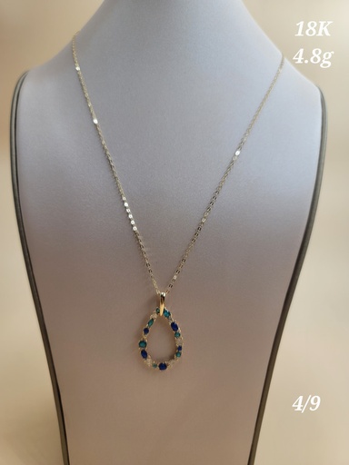 [000192184924500237] عقد بتعليقة دمعة بفصوص كحاي و تركواز 