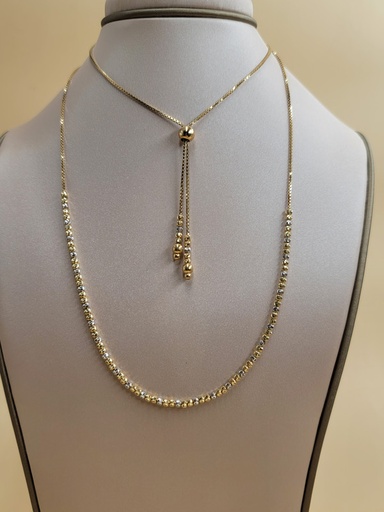 [001921811055000251] عقد دوريكا ذهبي و أبيض بسحبة ينلبس بعدة طرق