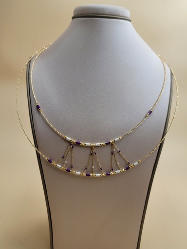 [001921816080000263] عقد مميز دورين بخرز أبيض و بنفسجي