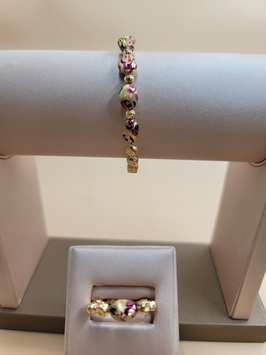 [001921814084000195] طقم اسوارة و خاتم  برسم فيكتوري لورد الجوري