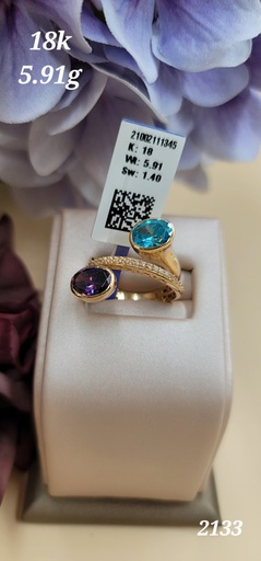 [001921859117730122] خاتم بلفتين حجرين تركواز وبنفسجي