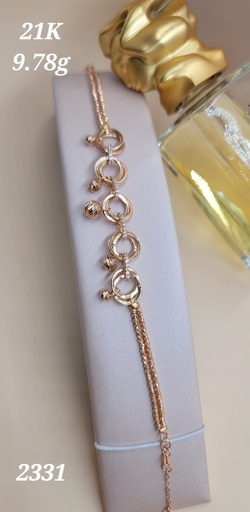 [001922197839120028] اسوارة بخمس حلقات و كريات متدلية أنيقة وذهب صافي 