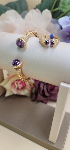 [019218206282480266] قطعة مميزة جدا طقم اسوارة وخاتم بحجر بلون البنفسجي الملكي 